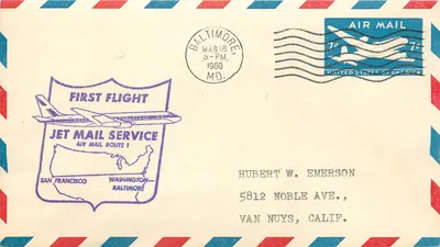 Primeiro voo da rota aérea Jet Mail Service — Baltimore, Maryland — editor não visível