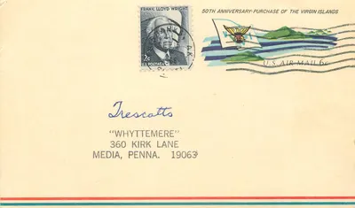 Frank Lloyd Wright — 50º Aniversário da Compra das Ilhas Virgens — Correio Aéreo dos EUA 6c