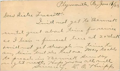 Plymouth, Pa. — Carta de condolências — Bilhete postal antigo dos Estados Unidos — Verso