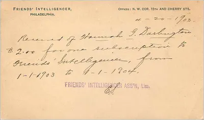 Filadélfia — carta postal americana datada 1903 — editor United States of America, n° de série 5 — Verso