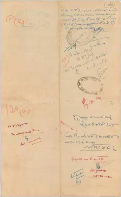 Postcard with State of Cochin Stamp — 8 annas — handwritten text in Malayalam — Back