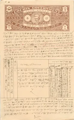 Administrative postcard of the government of Cochin — 4 annas — unknown publisher, series number not visible