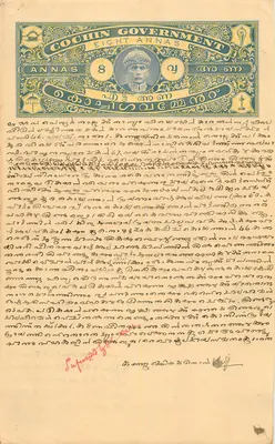 Cochin Government — oito annas — emissão colonial