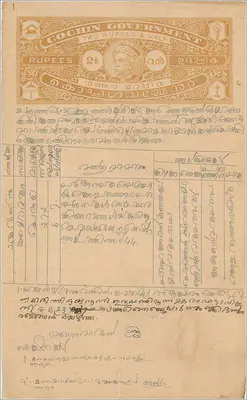 कोचीन सरकार द्वारा जारी प्रशासनिक पोस्टकार्ड — 2½ रुपया — एडिटर अज्ञात, श्रृंखला संख्या अदृश्य