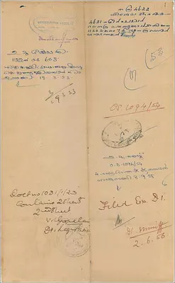 कोचीन सरकार द्वारा जारी प्रशासनिक पोस्टकार्ड — 2½ रुपया — एडिटर अज्ञात, श्रृंखला संख्या अदृश्य — पीछे
