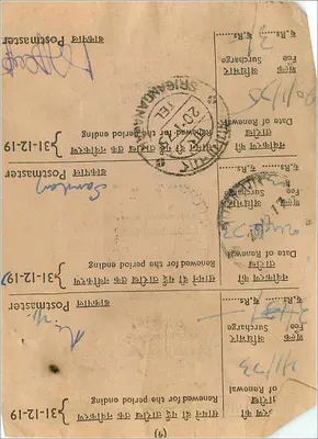 Renovação de licença postal em Calcutta — Escritório de renovação de licença postal em Calcutta, Índia — Verso