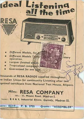 Reklama radiostacji RESA — Madras — wydawca RESA COMPANY — Rewers