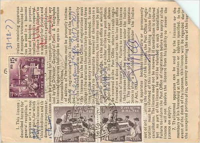 Licença de rádio — Índia — 1932 — Poste indiano — Verso