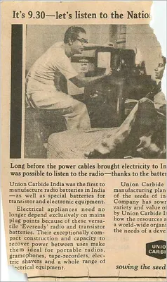 Union Carbide India — reklama radiowa — wydawca Union Carbide, numer seryjny nie widoczny — Rewers