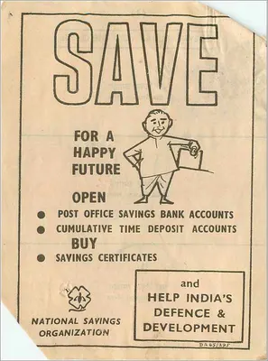 Publicidade para contas de poupança — National Savings Organization — Índia — Verso