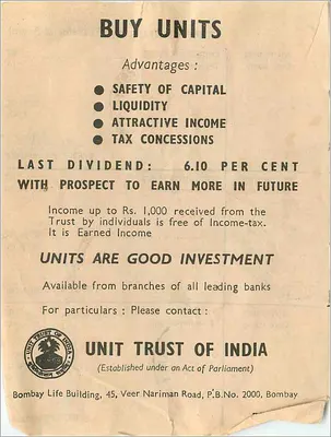 Publicidade para as unidades do Unit Trust of India — Bombay — Verso