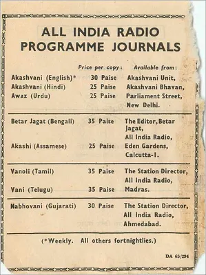 Carte postal publicitária para os jornais da All India Radio — editor Akashvani Unit, Nova Deli — Verso