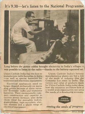 Publicidade Union Carbide India — Rádio e baterias — Beaawar City — Verso