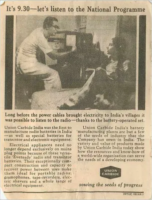 Publicidade da Union Carbide India — Programa Nacional — 1981 — Verso