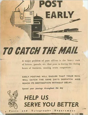 Publicidade para o envio antecipado do correio — Posts and Telegraphs Department — Índia — Verso