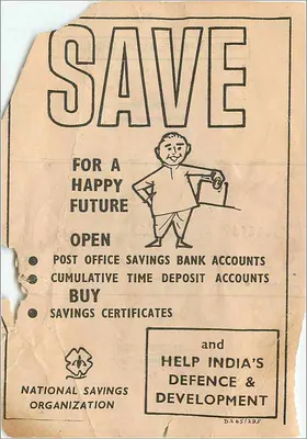 Publicidade para contas de poupança — National Savings Organization — Índia — Verso