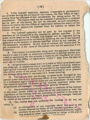 Licença de recepção de rádio-tv — Índia — editor B.R.I.E.E. — número de série (15) e (16) — Verso