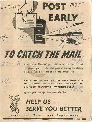 Publicidade 'Post Early' — 1975 — Departamento de Correios e Telégrafos — Verso