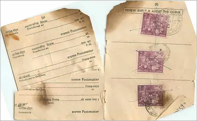 Renovação de serviço postal — documentos administrativos — Postmaster, Índia — Verso