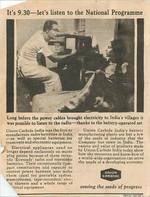 Rádio e bateria — Union Carbide India — B.R.L. Fee — Verso
