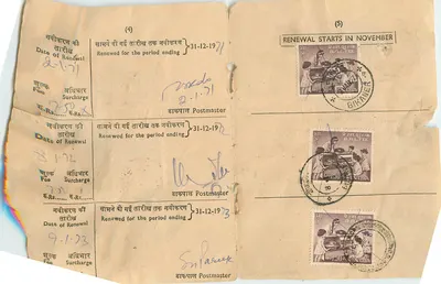 Renovação de permissão postal em Bikaner — editor não visível, número de série não legível