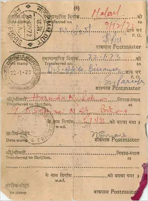 Carta postal indiana — selos B.R.L.FEE — Malavat para Pune, 1973 — Verso