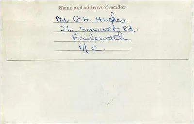 Karta pocztowa wysłana z Failsworth — Manchester — 24 października 1968 — wydawca nieodczytalny — Rewers