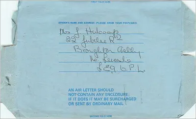 Lettre aérienne de Leicester — 28 janvier 1973 — éditeur non visible — Verso