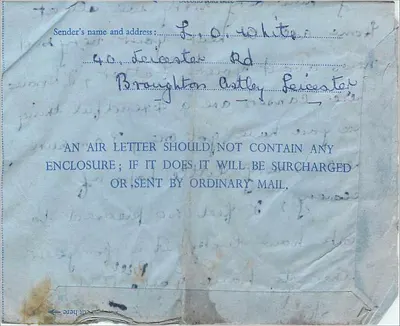 Luftpostkarte — Leicestershire, Vereinigtes Königreich — Verlag nicht sichtbar — Rückseite