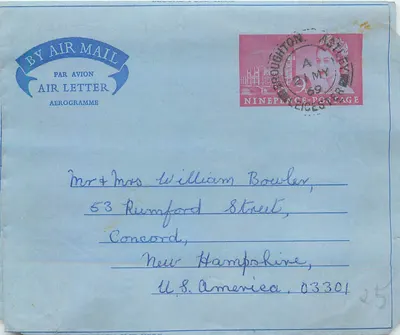 Broughton Atley — Miss Milliecent White — carta aérea para Concord, New Hampshire
