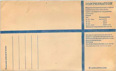 Carta postal recomendada britânica — serviço de recomendação — editor não visível — Verso