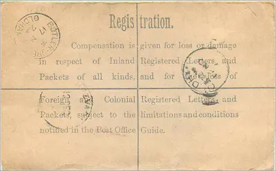 Oldham — Carta recomendada — Escritório de correios de Oldham, No. 28 — Verso