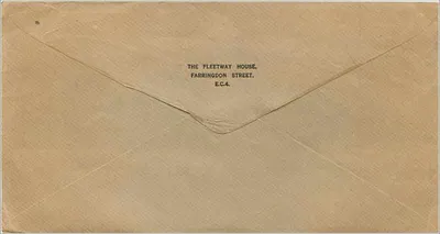 लंदन — 2d के साथ टिम्बर वाला एनवेलप और 23 जून 1957 के सील — द फ्लीटवे हाउस, फैरिंग्डन स्ट्रीट, ई.सी.4 — पीछे