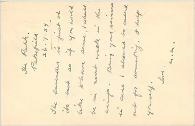Le Path, Tabafield — cartão postal enviado em torno de 1959 — editor não visível — Verso