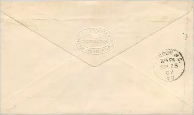 Londres — Enveloppe postale avec timbre 1 penny et cachet de l'entreprise 'MacLaren & Gordon & Co. Distillery' — vers 1907 — Verso