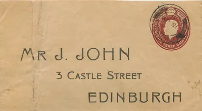 Edimburgo — endereço impresso — selo e carimbo postal