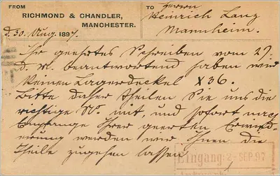 Manchester — Carte postale britannique — Richmond & Chandler, Manchester — Verso