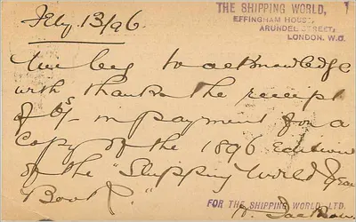 Carta postal - Londres - Editor The Shipping World — Verso