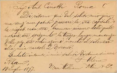 Roma — cartolina postale spedita da Birmingham — editore Union Postale Universelle — Verso