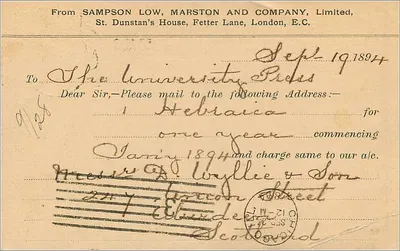 Carta postal universal — Grã-Bretanha e Irlanda — editor Sampson Low, Marston and Company, Londres — Verso