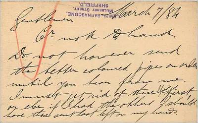 Carta postal de Sheffield — selo de meio penny — destinada a Finsbury, Londres — Verso