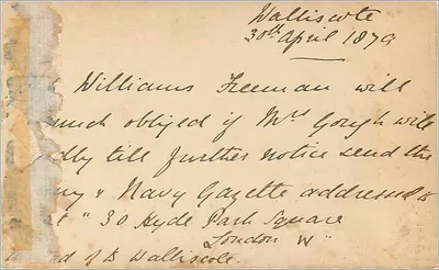 Carta postal de Reading — datada 30 de abril de 1879 — editada pela British Post Office — Verso