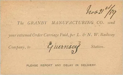 Carta postal britânica — Manchester — Granby Manufacturing Co. — selo ½ pence — Verso