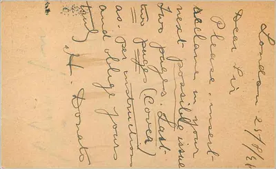 Spedizione dell'artista — Dusseldorf — Londra, 26 agosto 1938 — Verso