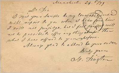 Manchester — kartka pocztowa datowana 24 lipca 1799 — wydawca nie widoczny — Rewers