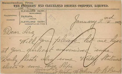 Cleveland Dairies' Co. Ltd. — Middlesbrough — Farmers' and Cleveland Dairies Co. Ltd. — zegel van ½ penny — Achterkant