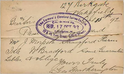 Dwaj rolnicy & Cleveland Dairies Co Ltd — Wakefield — nieznany wydawca, numer seryjny nie widoczny — Rewers