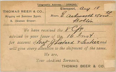 Liverpool — kartka pocztowa handlowa — Thomas Beer & Co. — Rewers