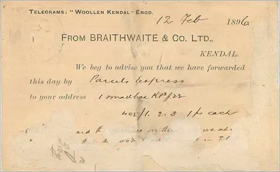 Carta postal da Grã-Bretanha & Irlanda — telegrama de Kendal — destinada a Viena — Verso