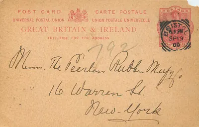 Bristol — carta postal enviada para New York — editor União Postal Universal